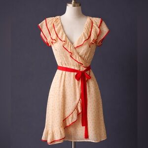 Chic Red and Cream Ruffle Wrap Dress